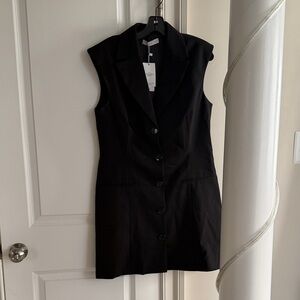 Mango Black Sleeveless Button-Front Blazer Dress